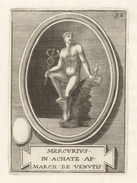 Framed Print : Roman god Mercury with caduceus and rooster Framed Print : Roman god Mercury with caduceus and rooster