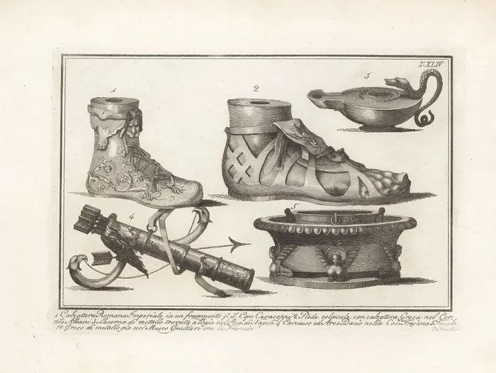 Framed Print : Roman Imperial boot, Greek boot, Dacian bow, etc Framed Print : Roman Imperial boot, Greek boot, Dacian bow, etc