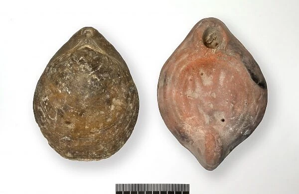 Roman lamp and fossil brachiopod