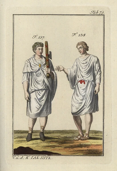 Roman Lictor with fasces (hatchet) and a Roman man in tunic