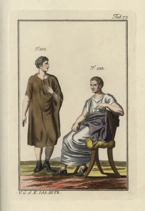 Framed Print : Roman man wearing the panula, and a seated Roman senator Framed Print : Roman man wearing the panula, and a seated Roman senator
