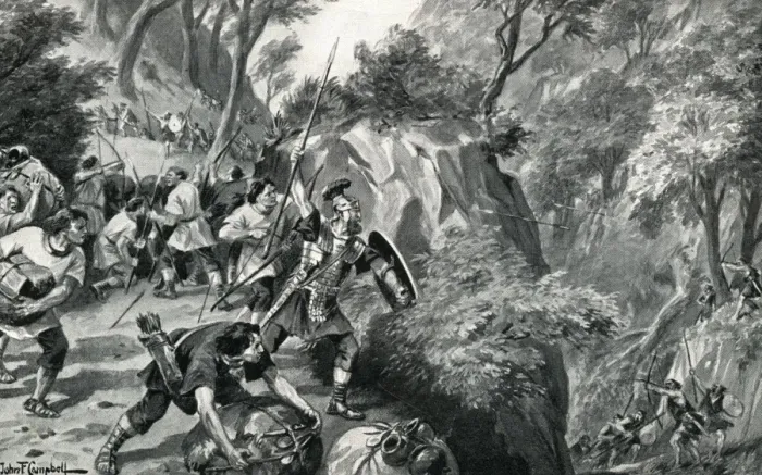 Framed Print : Roman merchants attacked by Britons Framed Print : Roman merchants attacked by Britons