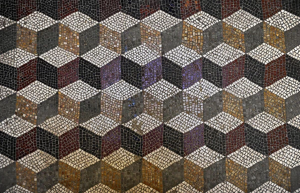 Roman mosaic with a cube pattern giving a three dimensional effect