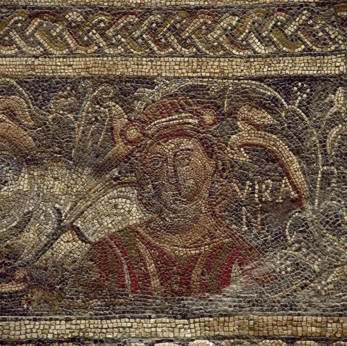 Framed Print : Roman mosaic. Female figure depicting the Summer. 4th centur Framed Print : Roman mosaic. Female figure depicting the Summer. 4th centur