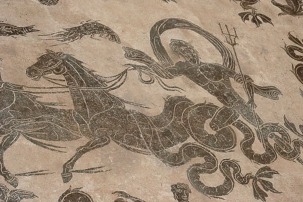 Roman mosaic. Neptune riding a chariot. Ostia Antica. Italy