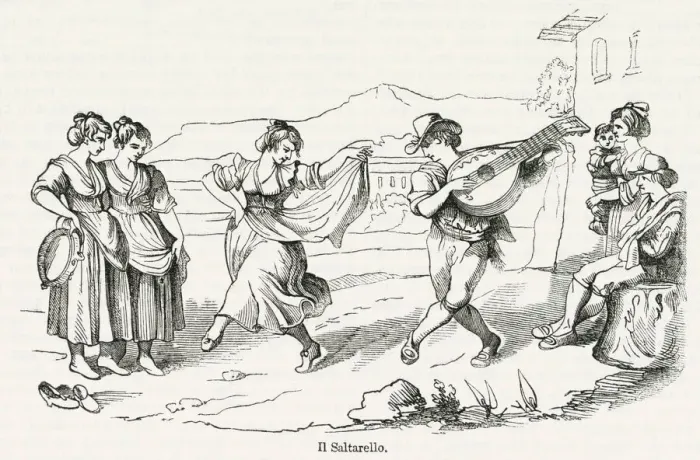 Framed Print : Roman people dancing a Saltarello, Italy Framed Print : Roman people dancing a Saltarello, Italy