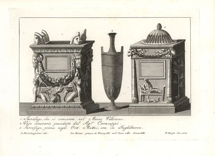 Framed Print : Roman sarcophagi and funeral vase Framed Print : Roman sarcophagi and funeral vase