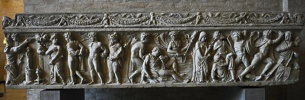 Roman sarcophagus. About 140 AD. Orestes and Iphigenia among