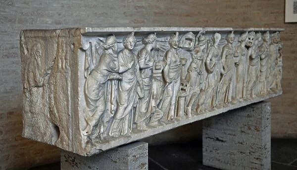 Roman sarcophagus. About 180 AD. Athena, Apollo and the nine