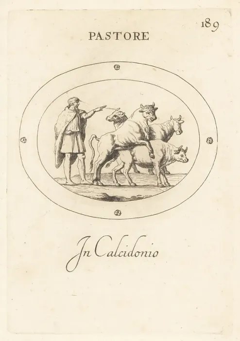 Framed Print : Roman shepherd overseeing a bull mounting a cow. In chalcedony Framed Print : Roman shepherd overseeing a bull mounting a cow. In chalcedony