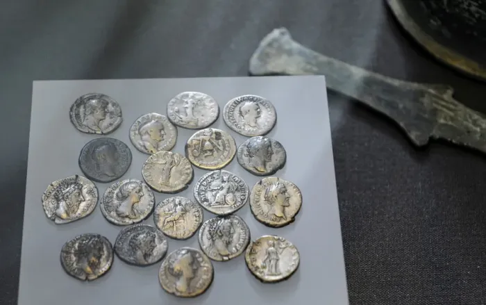 Framed Print : Roman silver denarius coins. From Nydan Bog. Ny Carlsberg Gl Framed Print : Roman silver denarius coins. From Nydan Bog. Ny Carlsberg Gl