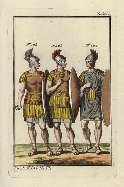 Roman soldiers in leather armor carrying shields
