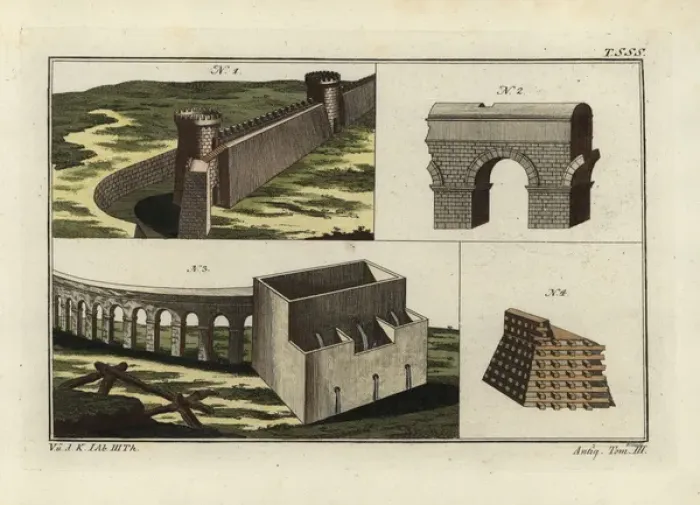 Framed Print : Roman town walls, aqueduct and reservoir Framed Print : Roman town walls, aqueduct and reservoir