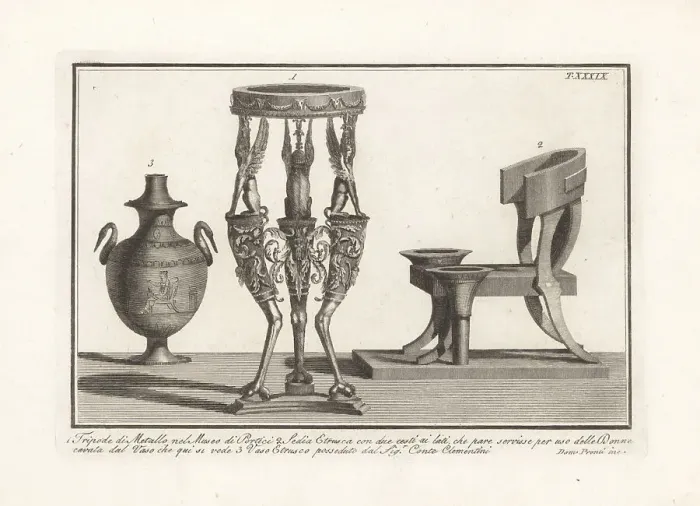 Framed Print : Roman tripod, Etruscan chair and vase Framed Print : Roman tripod, Etruscan chair and vase