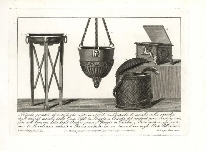 Framed Print : Roman tripod, lamp, perfume box and mystical basket Framed Print : Roman tripod, lamp, perfume box and mystical basket