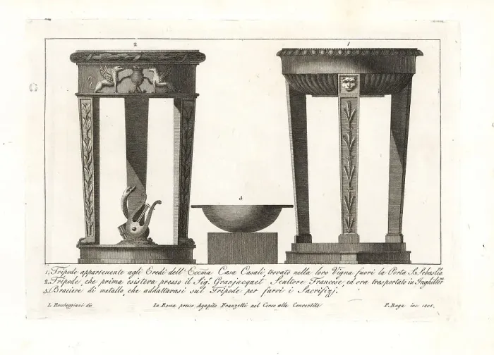 Framed Print : Roman tripods and sacrificial brazier