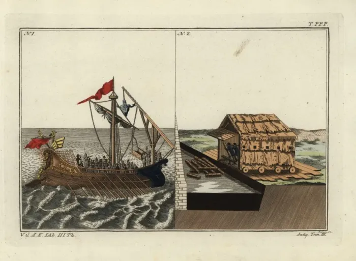 Framed Print : Roman warship with corvus and war machine Framed Print : Roman warship with corvus and war machine