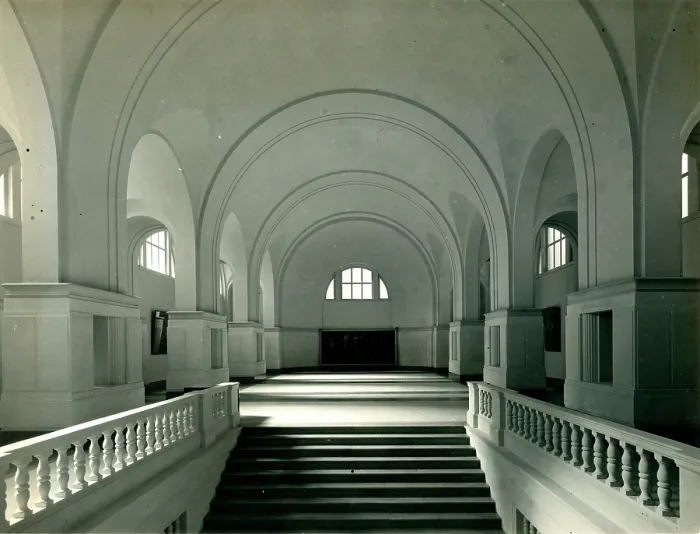 Framed Print : Romanesque arches, staircase and colonnade Framed Print : Romanesque arches, staircase and colonnade