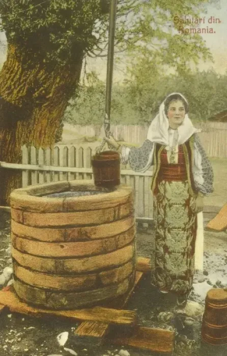 Framed Print : Romanian Woman by the well Framed Print : Romanian Woman by the well