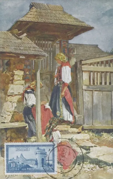 Framed Print : Romanian Women by village gate Framed Print : Romanian Women by village gate
