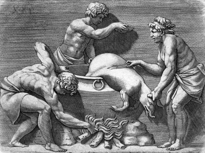 Framed Print : Romans Slaughter a Pig Framed Print : Romans Slaughter a Pig