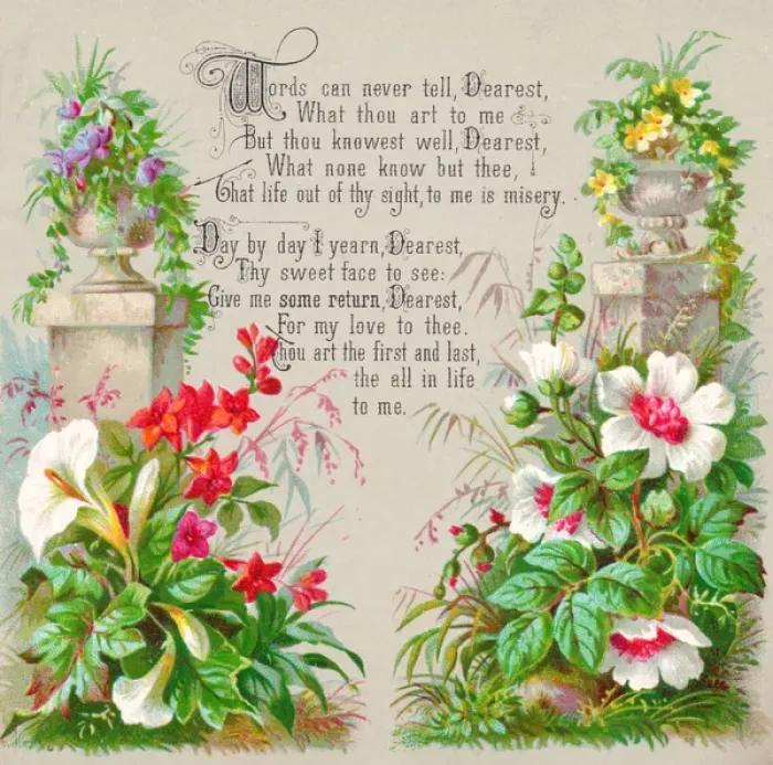 Framed Print : Romantic greetings card with flowers and verse Framed Print : Romantic greetings card with flowers and verse