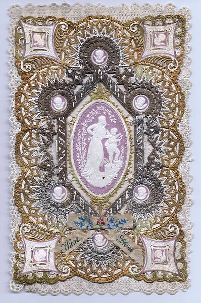 Romantic paper lace card in white, mauve and gold