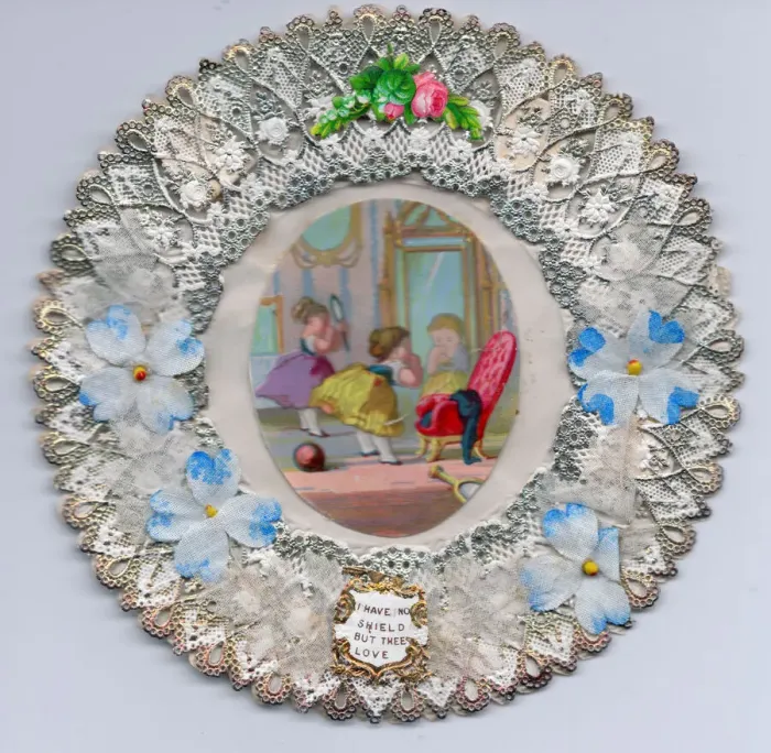 Framed Print : Romantic paper lace card in white, silver, blue and gold Framed Print : Romantic paper lace card in white, silver, blue and gold