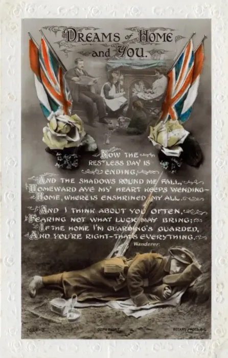 Framed Print : Romantic Postcard. Trenches, WW1 Framed Print : Romantic Postcard. Trenches, WW1
