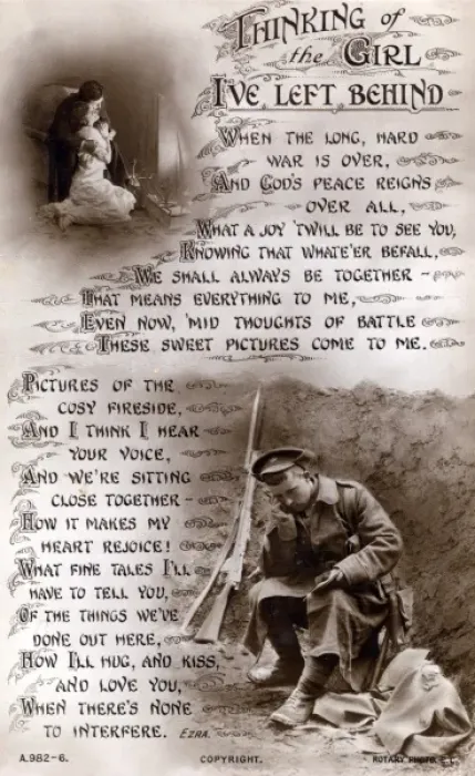 Framed Print : Romantic Postcard. Trenches, WW1 Framed Print : Romantic Postcard. Trenches, WW1
