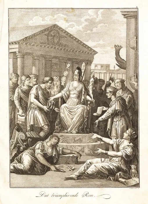 Framed Print : Rome Triumphant, with female figure of Rome receiving homage fro Framed Print : Rome Triumphant, with female figure of Rome receiving homage fro