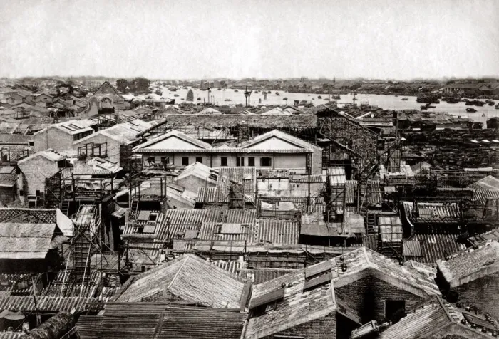 Framed Print : Rooftop view, probably Canton (Guangzhou) China, circa 1880s. Date: circa 1880s Framed Print : Rooftop view, probably Canton (Guangzhou) China, circa 1880s. Date: circa 1880s