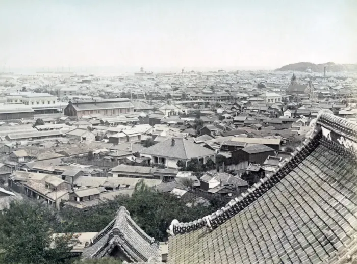 Framed Print : Rooftop view of Yokohama, Japan, circa 1880s Framed Print : Rooftop view of Yokohama, Japan, circa 1880s