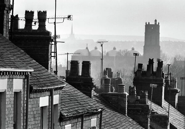 Rooftops Stoke. Looking over rooftops and chimneys of hillside terraced
