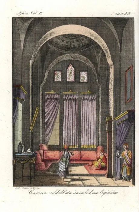 Framed Print : Room decorated in the Egyptian style, early 19th century Framed Print : Room decorated in the Egyptian style, early 19th century