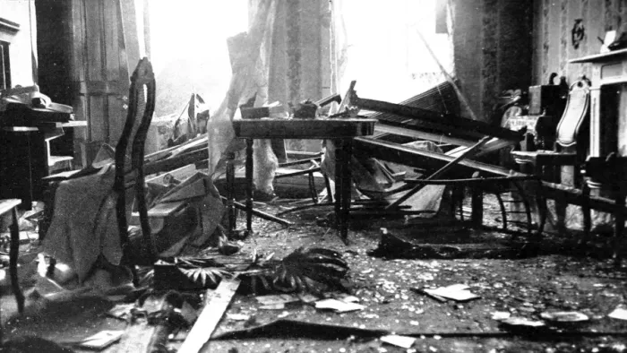 Framed Print : A room in a house at Nieuport after a shell had burst Framed Print : A room in a house at Nieuport after a shell had burst