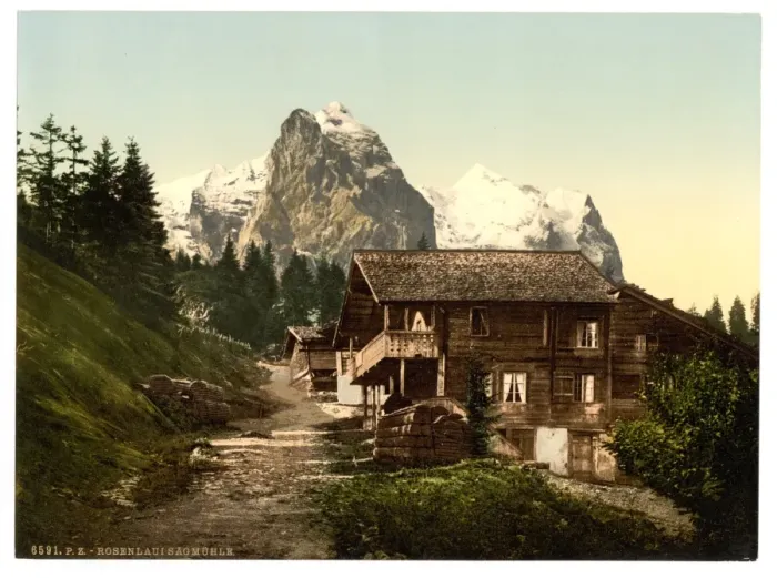 Framed Print : Rosenlaui, with sawmill, Bernese Oberland, Switzerland Framed Print : Rosenlaui, with sawmill, Bernese Oberland, Switzerland