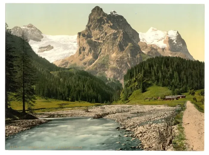 Framed Print : Rosenlaui, with well and Wetterhorn, Bernese Oberland, Switz Framed Print : Rosenlaui, with well and Wetterhorn, Bernese Oberland, Switz