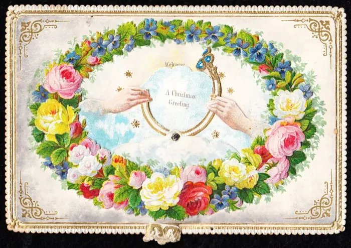 Framed Print : Roses and forgetmenots on a Christmas card Framed Print : Roses and forgetmenots on a Christmas card