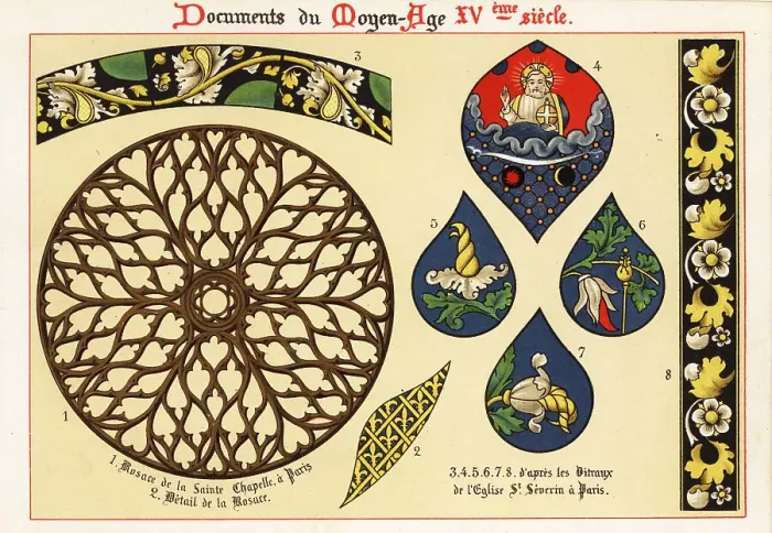 Framed Print : Rosette window and stained glass windows, 15th century Framed Print : Rosette window and stained glass windows, 15th century
