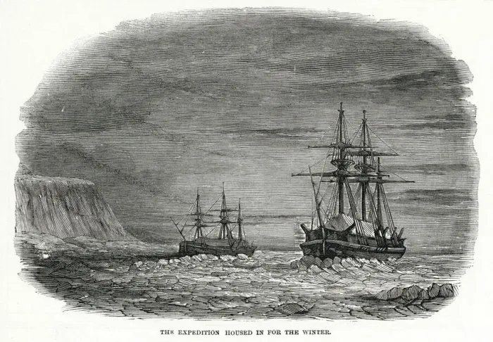 Framed Print : The Ross Arctic Expedition - the expeditions ships housed in for winter Framed Print : The Ross Arctic Expedition - the expeditions ships housed in for winter