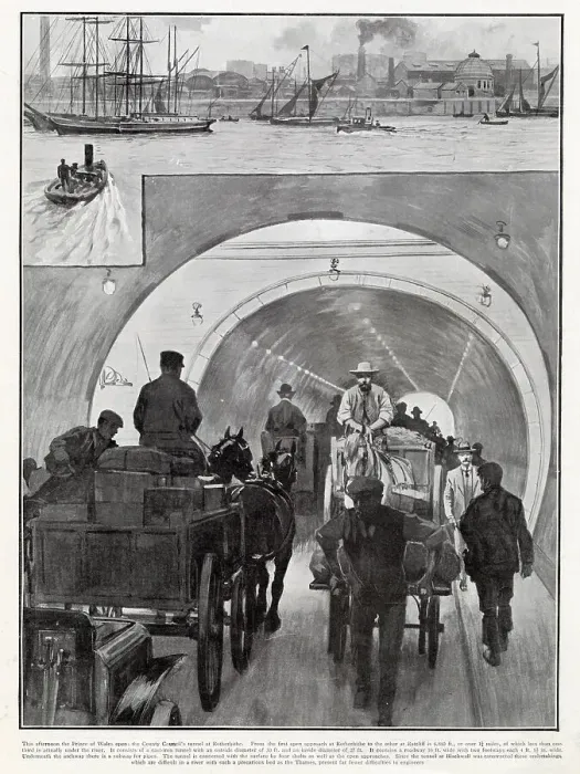 Framed Print : Rotherhithe Tunnel, connecting Limehouse in the London Borough of Tower Hamlets. Opened by Prince of Wales (later George V ) in 1908. Date: 1908 Framed Print : Rotherhithe Tunnel, connecting Limehouse in the London Borough of Tower Hamlets. Opened by Prince of Wales (later George V ) in 1908. Date: 1908