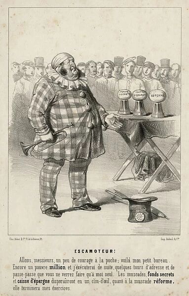 Rotund magician about to perform a trick for a crowd