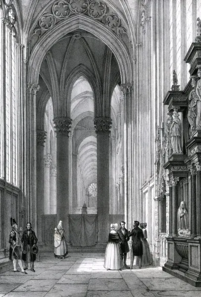 Rouen Cathedral Interior Print circa 1840. Art Prints, Posters