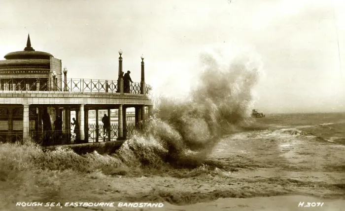 Framed Print : Rough sea, Eastbourne Bandstand, Sussex Framed Print : Rough sea, Eastbourne Bandstand, Sussex