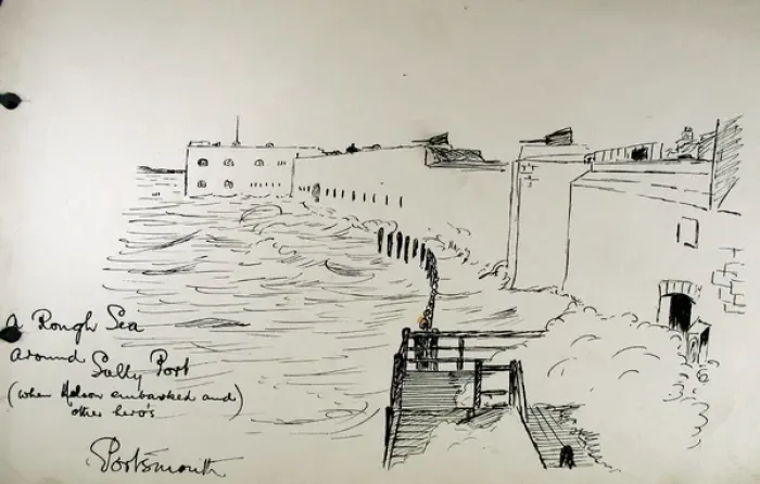 Framed Print : A Rough Sea around Sally Port, Portsmouth Framed Print : A Rough Sea around Sally Port, Portsmouth