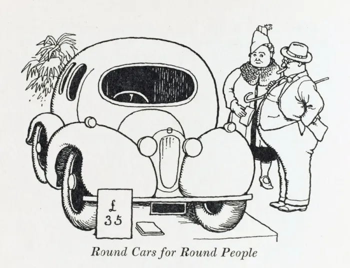 Framed Print : Round cars for round people / W Heath Robinson Framed Print : Round cars for round people / W Heath Robinson