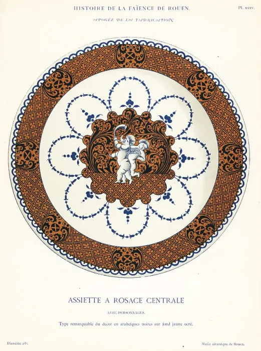 Framed Print : Round plate with cupids in central rosette, Rouen Framed Print : Round plate with cupids in central rosette, Rouen