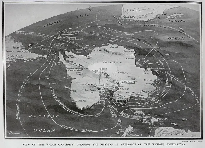 Framed Print : Route taken to the South Pole by different expeditions Framed Print : Route taken to the South Pole by different expeditions