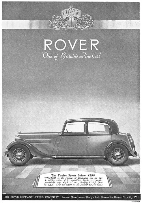 Framed Print : The Rover Twelve Sports Saloon 1936